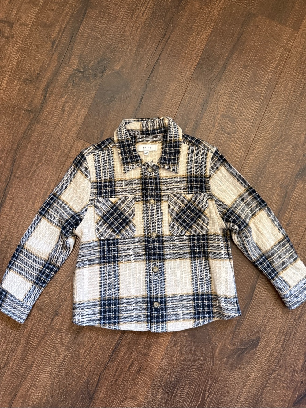 Reiss Kids Beige & Navy Plaid Button-Down Shirt Jacket